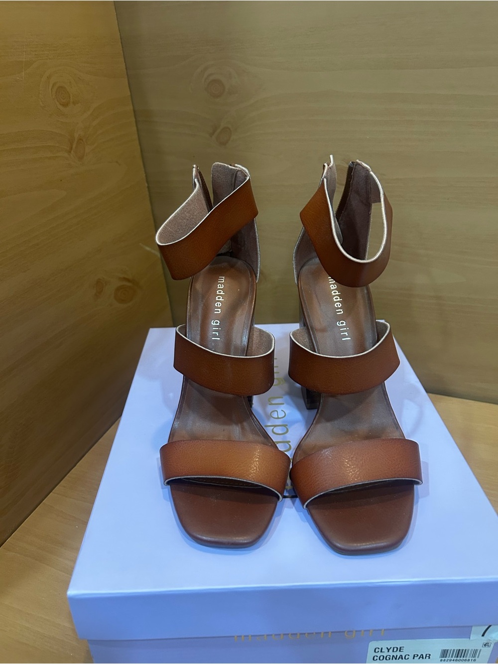 Madden Girl Cognac Strappy Block Heel Sandals